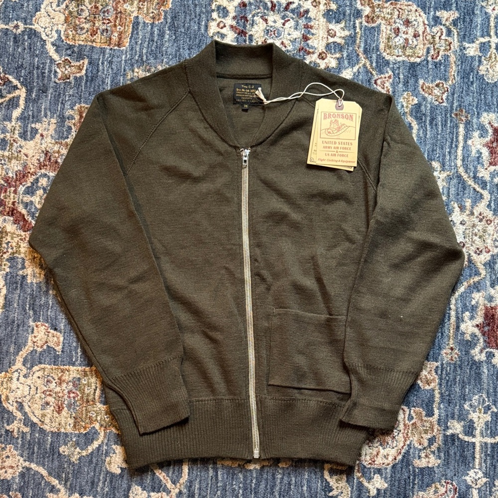 Bronson C-2 Wool Zip Cardigan, Olive Drab NWT